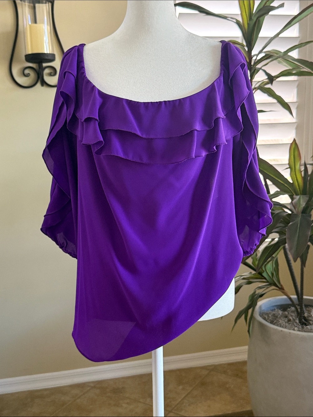 INC International Concepts Purple Ruffle Off-Shoulder Blouse